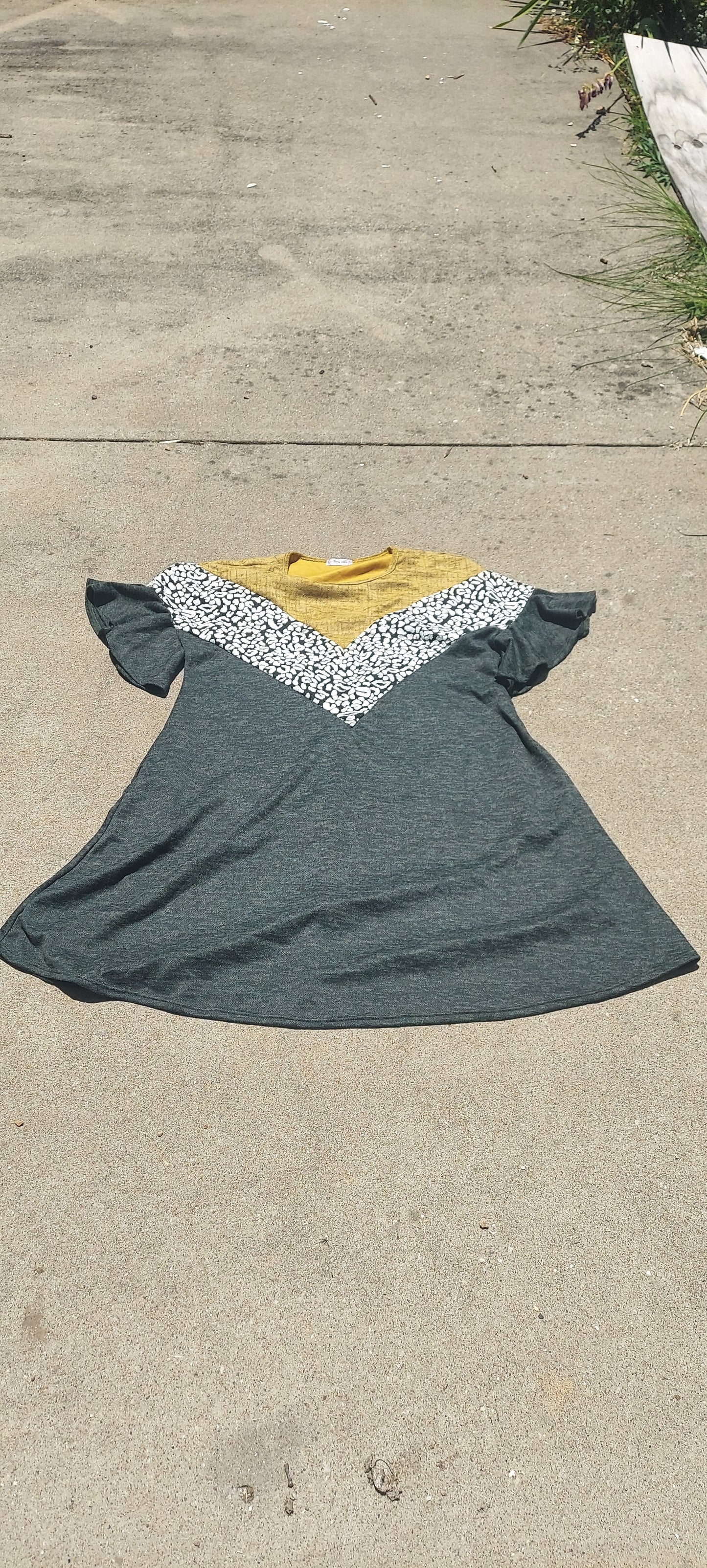 Plus Size Sweater Dress Short Flounce Sleeves Mustard Grey Black 1XL