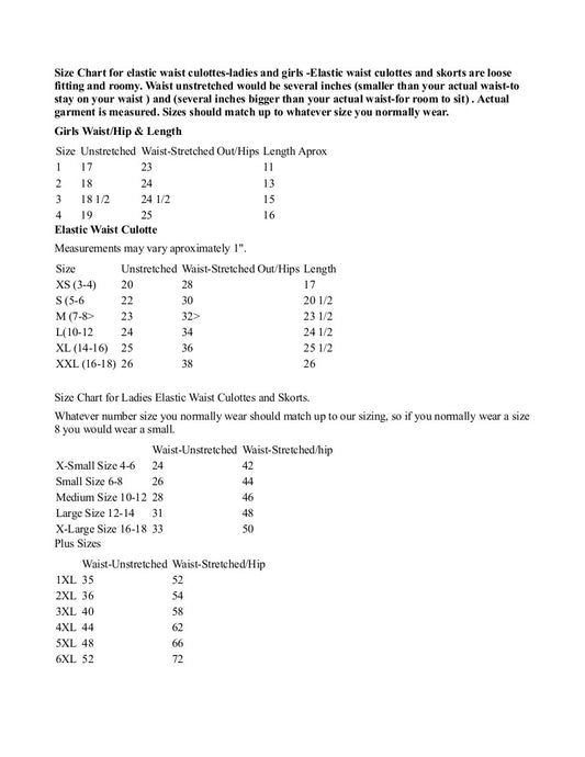 Inverted Box Pleat Culottes For Child and Adult sizes (twill)