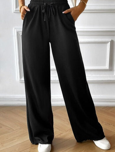 Modest Drawstring Wide Leg Pants with Pocketed