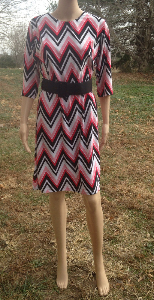 dress white pink black zig zag print