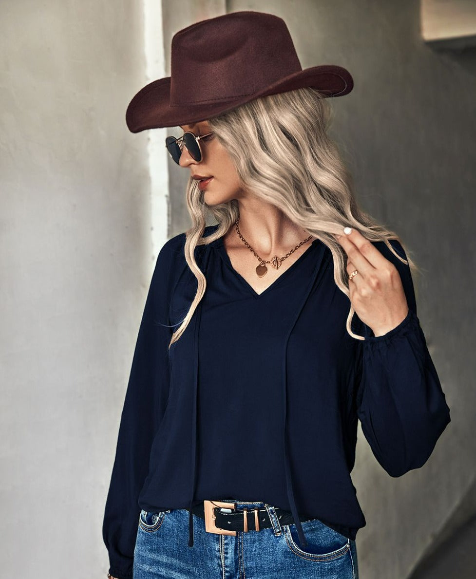 Gathered Detail Tie-Neck Blouse