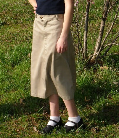Long Twill School Uniform Skirt with pockets -Khaki MISC SIzes