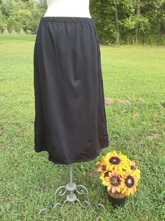 Black Ponti knit skirt no slit Large 36" Ankle Length w/pockets