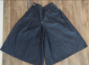 Culottes Box Pleat Light Blue Denim -Size 14