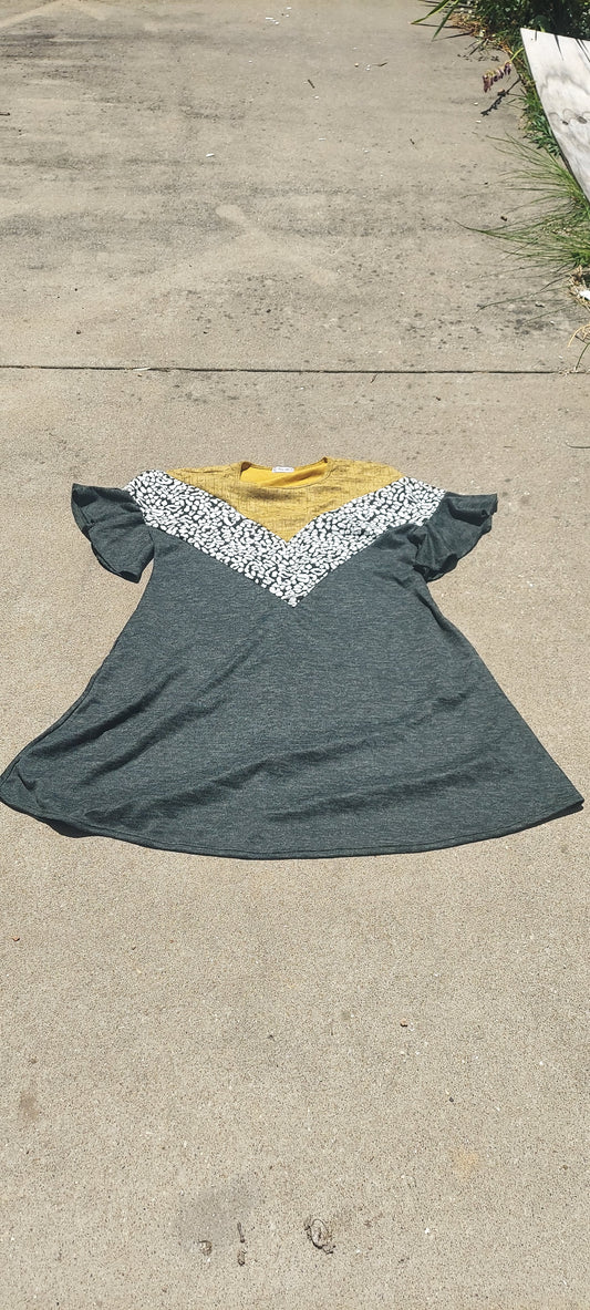 Plus Size Sweater Dress Short Flounce Sleeves Mustard Grey Black 1XL
