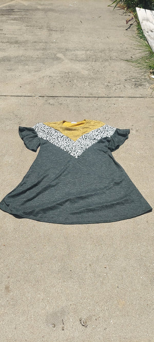 Plus Size Sweater Dress Short Flounce Sleeves Mustard Grey Black 1XL