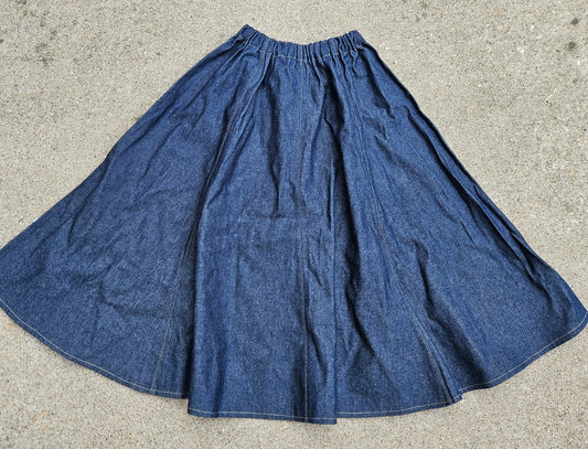 Girls 8 Panel Modest Denim Skirt - Child Size 7