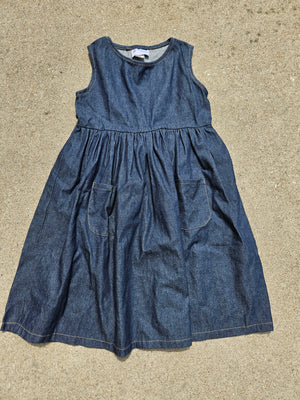 Girls Traditional Denim Jumper -Gathered Skirt -size 6 Front Patch Pockets