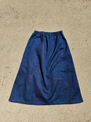 Girls Calf Length Skirt Denim Knit No Slit Child size 14l Calf Length