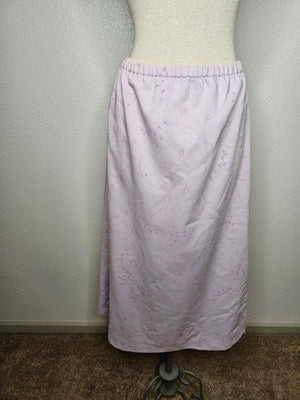 A-line Skirt Elastic Waist-Lavender Embossed - Small Ankle Length