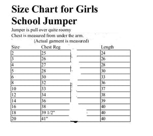 modest school uniform jumper size chart