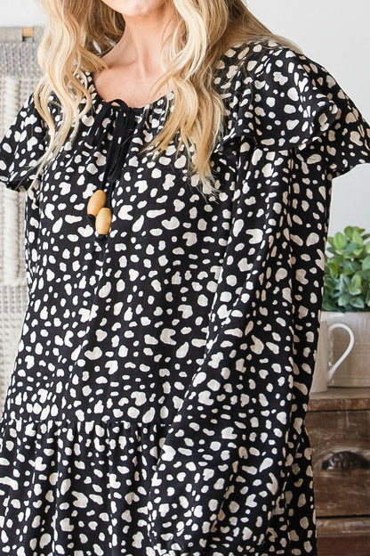 Bohemian Maxi Dress Black Beige Print-Large