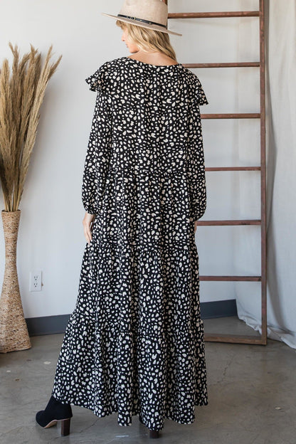 Bohemian Maxi Dress Black Beige Print-Large