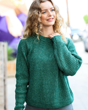 Holiday Green Mélange Round Neck Knit Sweater