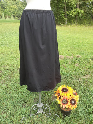 Long Maxi Elastic Waist A-line Knit Skirt No Slit- Black XL