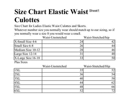 size chart for knit culottes