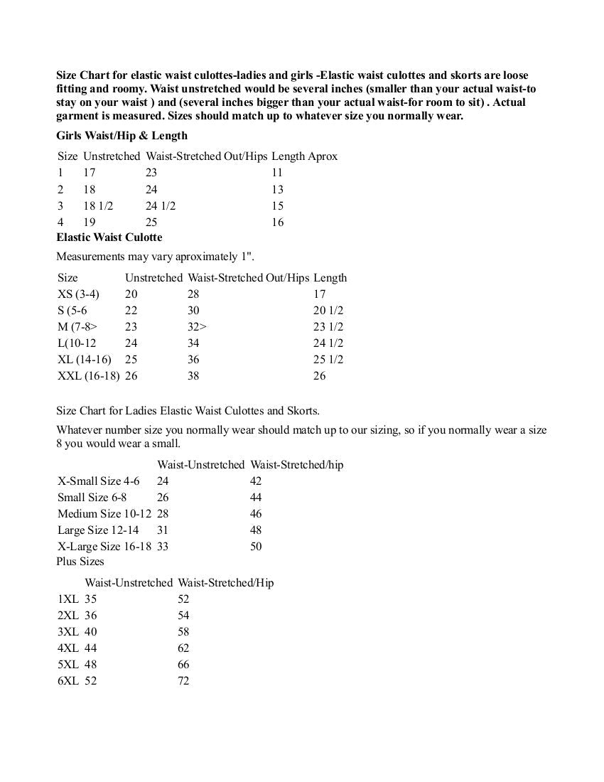 Inverted Box Pleat Culottes  Adult sizes (Athletic)