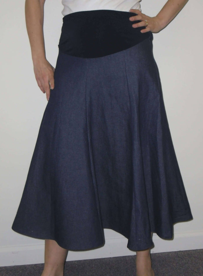 Long Gored Maternity Skirt in denim