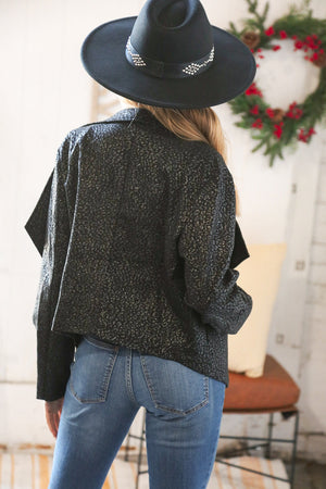 Black Holiday Matte Foiled Cheetah Print Blazer Jacket
