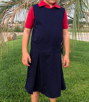 Girls Pleated Uniform Jumper -navy ponti knit child size 10