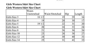 size chart for girls western denim skirt 