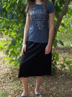 Calf Length elastic Waist A-line Knit Skirt No Slit- Small thru XLarge 27" length