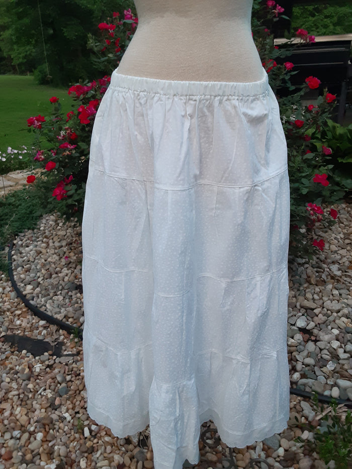 Prairie Skirt - White With Little White Flowers and lace hem Large 35" Length