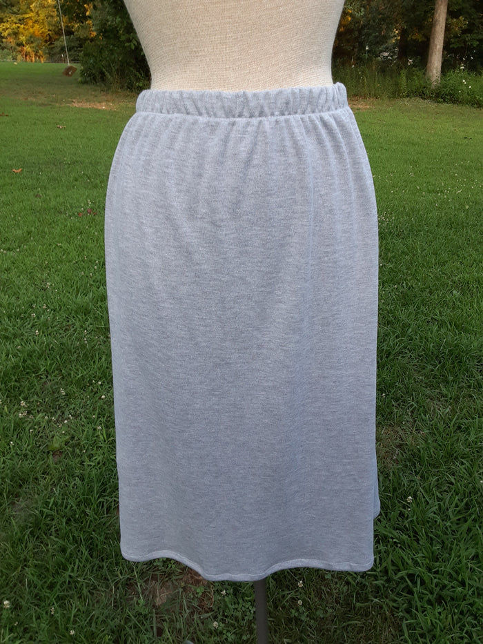 Calf Length elastic Waist A-line Knit Skirt No Slit -small