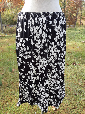 Black and off white floral print knee length or maxi skirt -Large & XL
