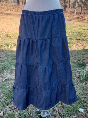 Tiered Prairie denim Maxi skirt