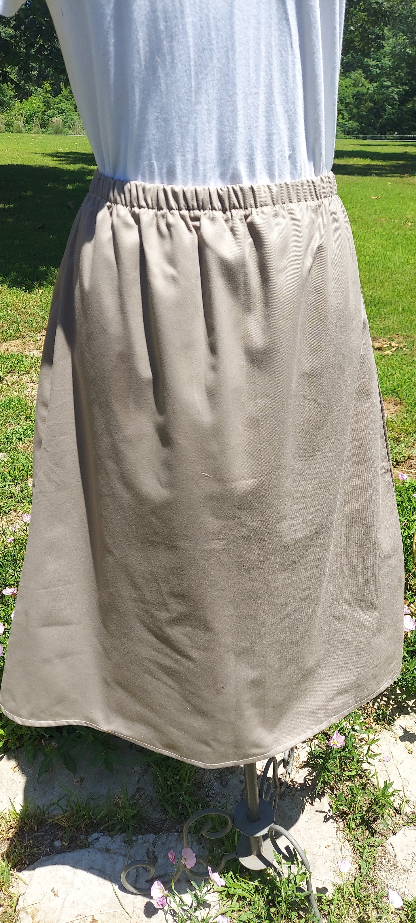 Long Elastic Waist Khaki Twill Skirt for Lighthouse Baptist Nicholasville, KY