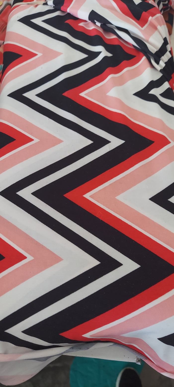 Fabric by the Yard-White pink and black zigzag Print (stretchy)