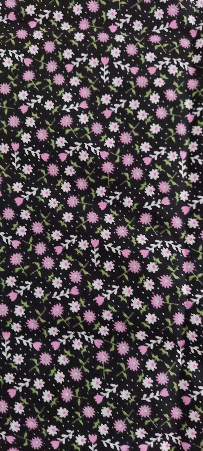 Fabric Piece black pink and white tulip print 1 yard