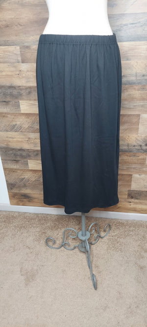 Long Straight Knit Skirt With Kick Pleat-XLarge Navy 37" Length