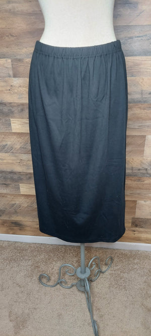 Long Straight Knit Skirt With Kick Pleat-XLarge Navy 37" Length