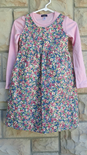 Girls floral jumper country blue and pink
