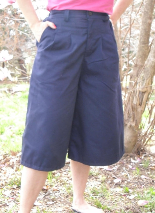 culotte front pleat navy twill