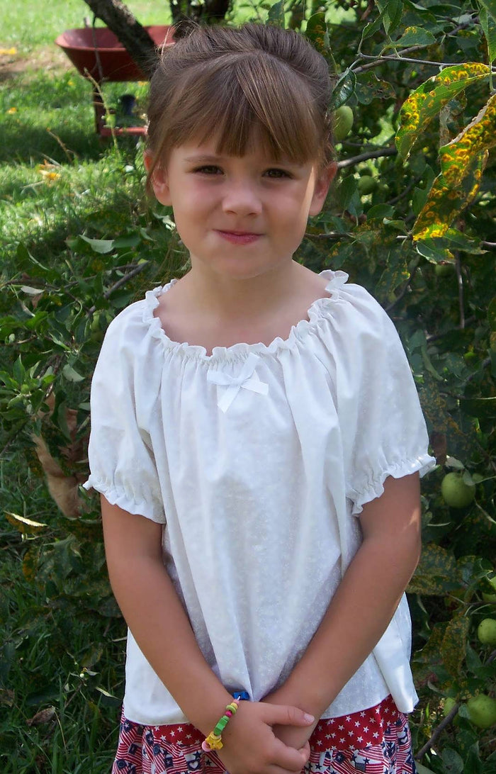 Girls White Cotton Peasant Top Short Sleeve Child size 16