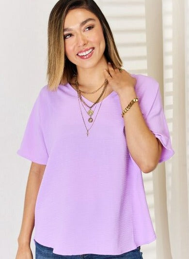 Zenana Texture Short Sleeve T-Shirt Lavender purple