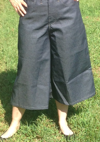 Wide Leg Gaucho Style Culottes In Denim with elastic in back-size 22