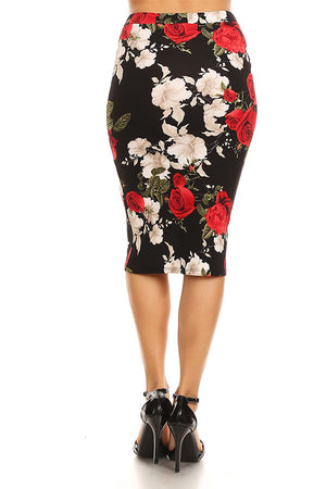 black and red rose pencil skirt-back