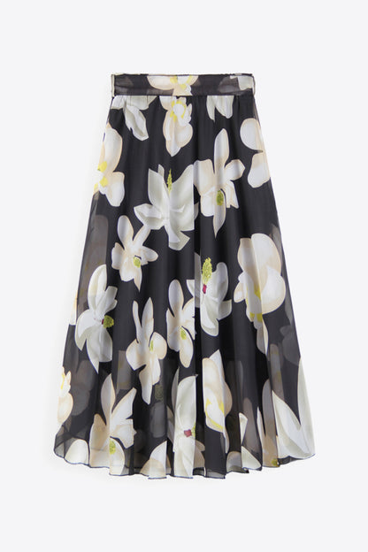 Modest Mid Calf Floral Tie-Waist Skirt