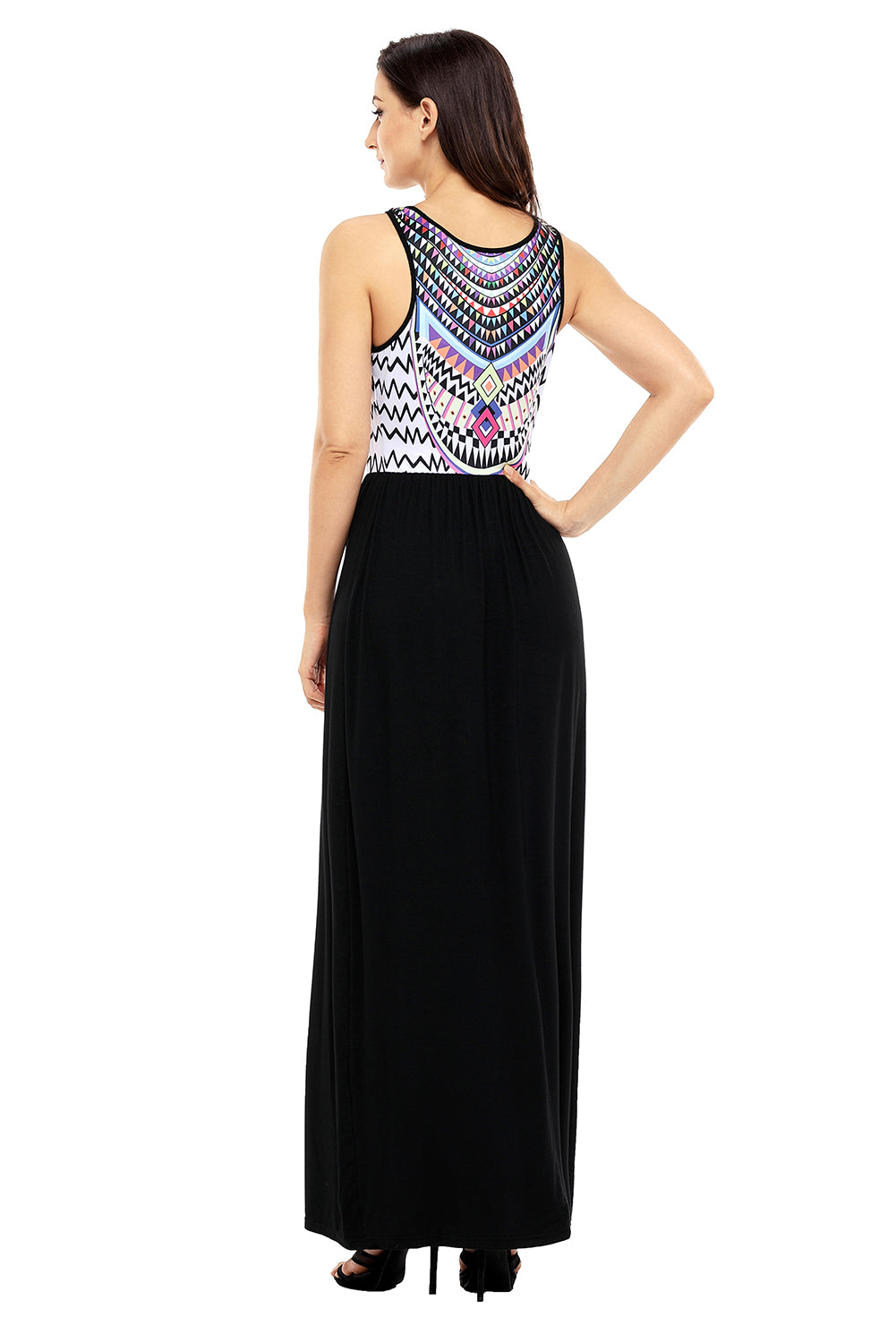 Stylish Aztec Print Sleeveless Black Maxi Dress