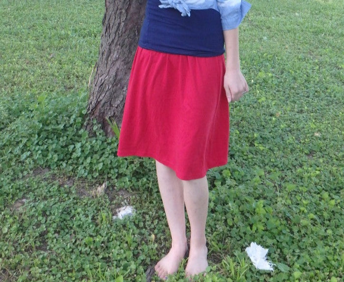 Child calf length Elastic Waist A-Line Knit Skirt - No Slit size 5-8