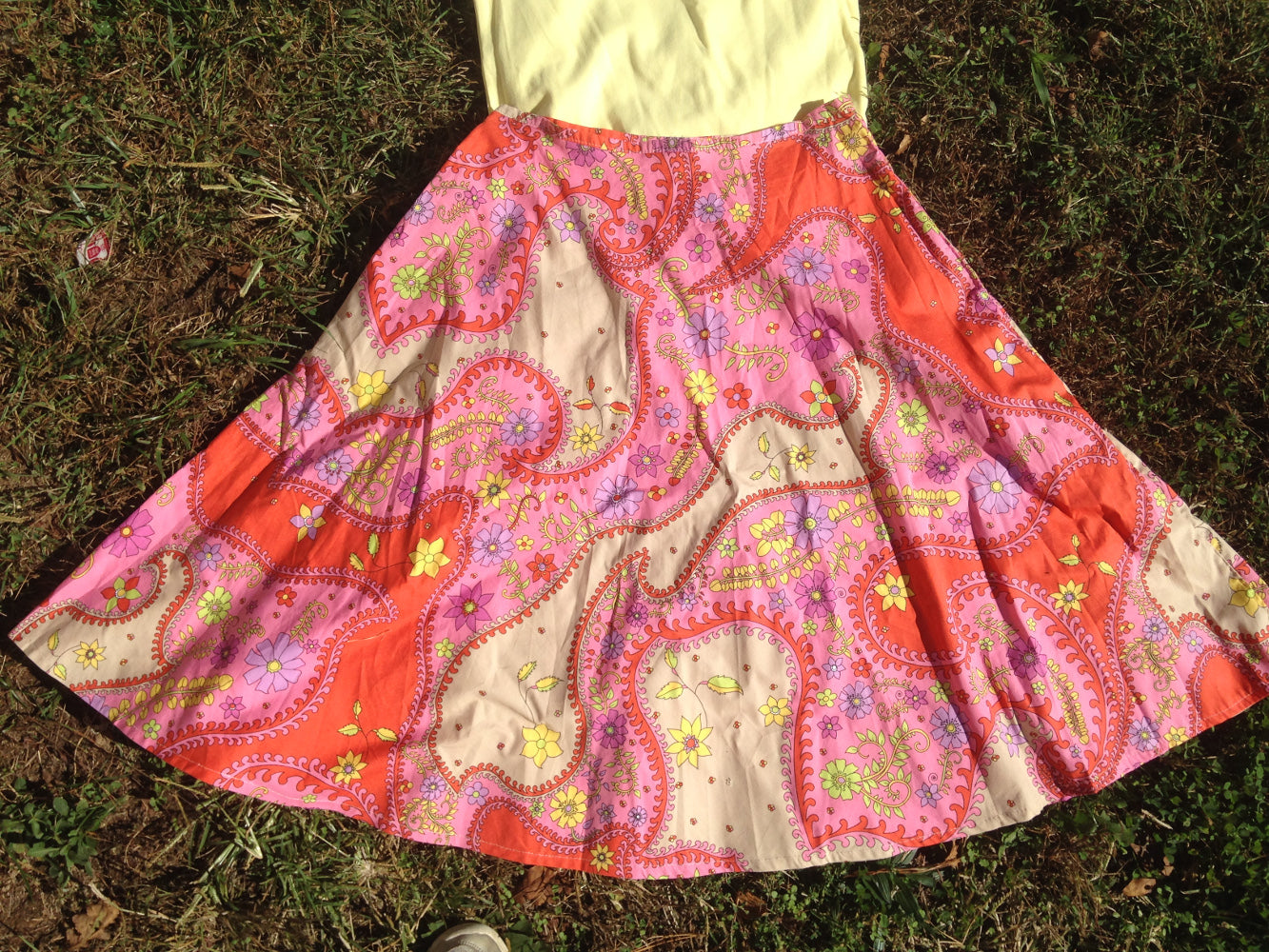 Pink orange and yellow paisley skirt