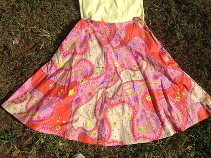 Pink orange and yellow paisley skirt