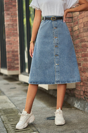 Button Front A-Line Denim Modest Skirt