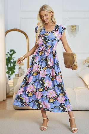 Floral V-Neck A-Line Midi Dress