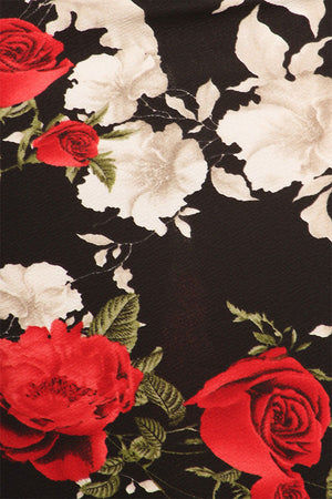 black and red rose floral print