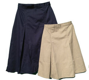 Pleated uniform skirts in navy and khaki